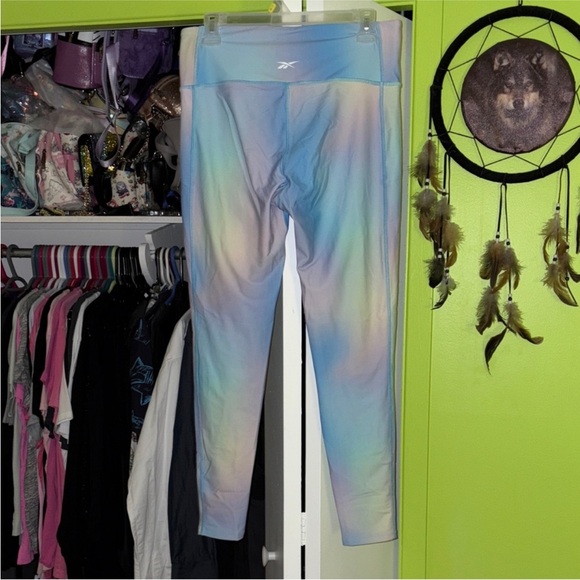 Reebok Ombré Pastel Rainbow Pink Blue Leggings L - Picture 3 of 4